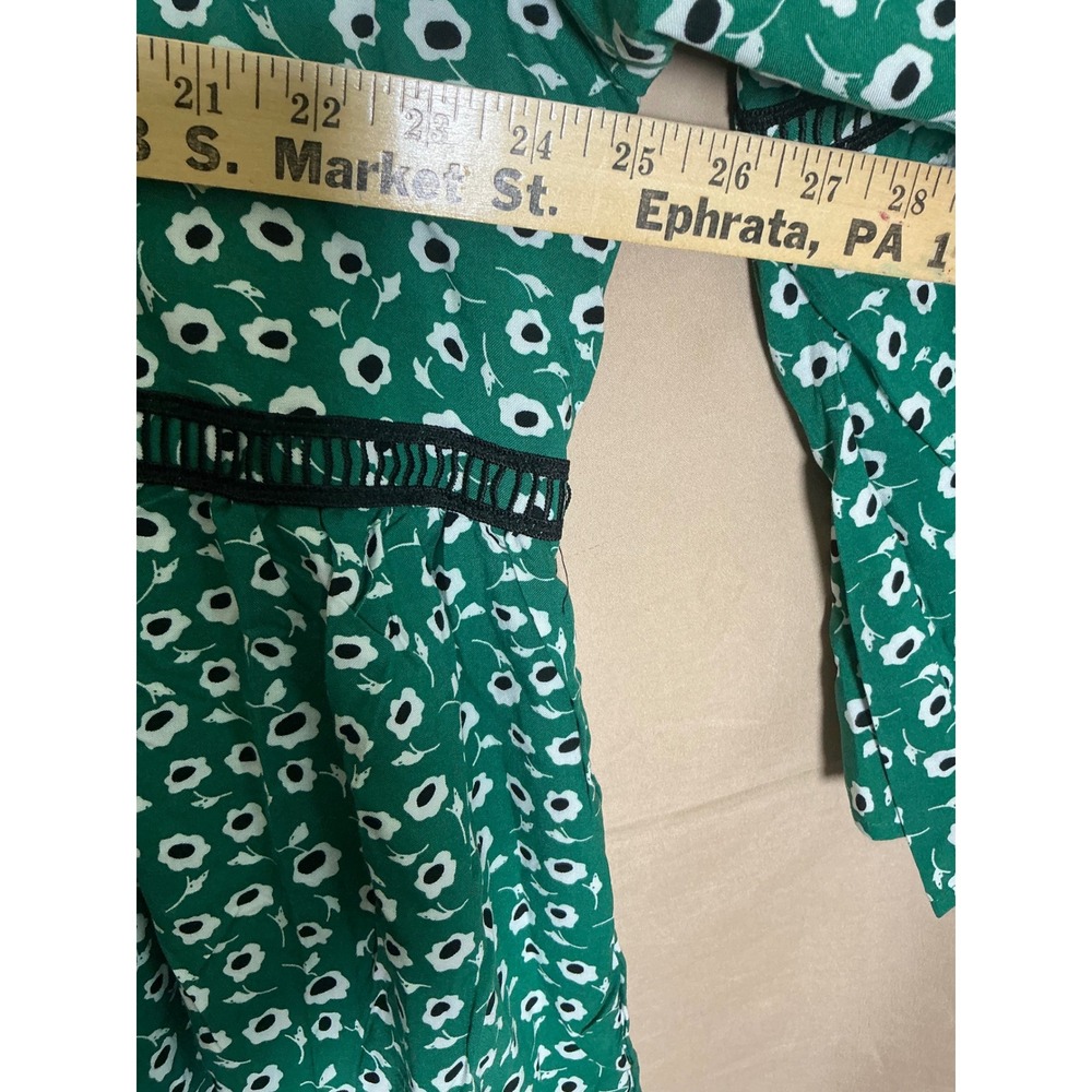 Avenue Floral Blouse Womens 22/24 Green Excellent Crochet Trim Bell Sleeve Boho - Picture 7 of 12